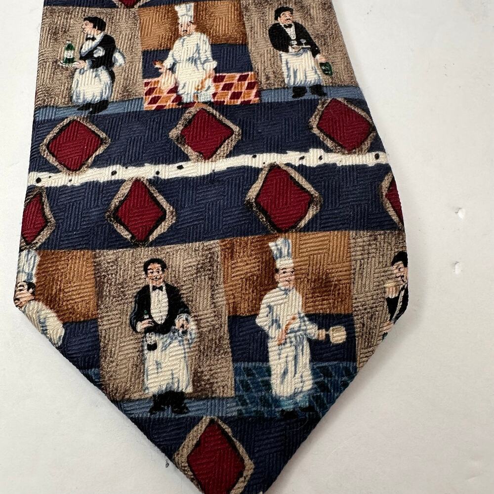 Reyn Spooner Bon Appetit 1988 Guy Buffet Italian Silk Tie USA Vintage - Picture 8 of 10
